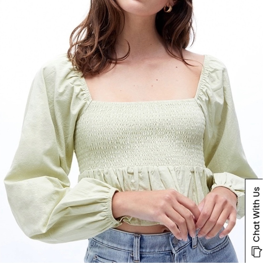 Pacsun LA Hearts pale lime green long sleeve smocked babydoll top size small